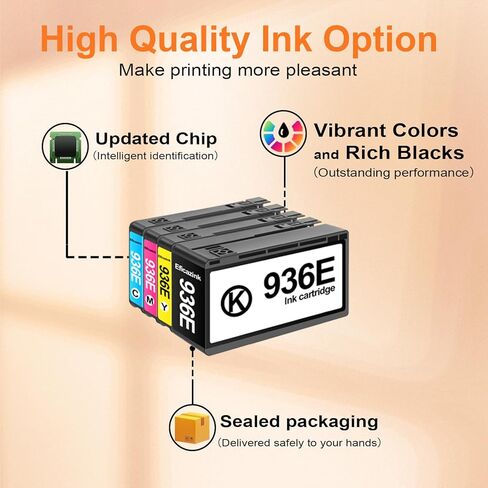 4 عبوات خرطوشة حبر بديلة 936 لطابعات OfficeJet 9120 OfficeJet Pro 9110 9120 9130 OfficeJet Pro ذات التنسيق الواسع 9730 (6C3Z5LN) in Kuwait