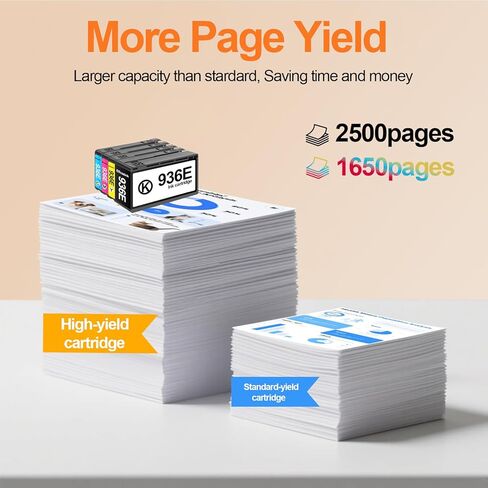 4 عبوات خرطوشة حبر بديلة 936 لطابعات OfficeJet 9120 OfficeJet Pro 9110 9120 9130 OfficeJet Pro ذات التنسيق الواسع 9730 (6C3Z5LN) in Kuwait