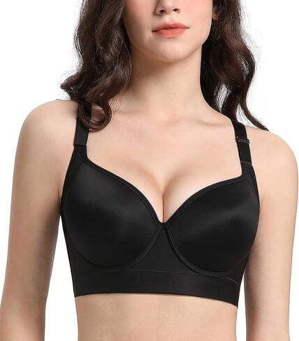 HACI Push Up Bra Smooth Back Fat Plus Size Full Coverage Underwire V Neck T-Shirt Everyday Supportive in Saudi Arabia
