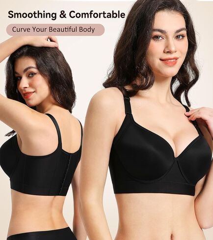 HACI Push Up Bra Smooth Back Fat Plus Size Full Coverage Underwire V Neck T-Shirt Everyday Supportive in Saudi Arabia