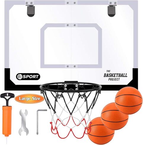 Large Indoor Mini Basketball Hoop Set for Kids and Adult 24 X 16 Inch Board Family Games for Home and Office Door & Wall with 3 Balls and Complete Accessories, Basketball Toy Gift for Boys Girls Teens in Kuwait