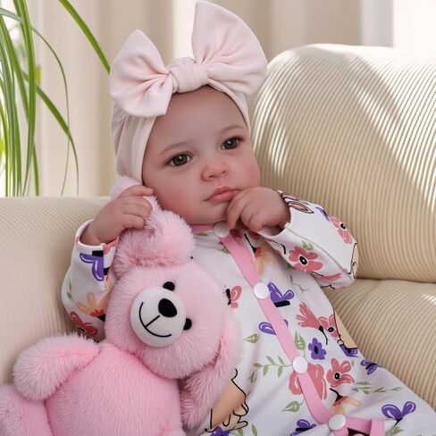 BABESIDE Lifelike Reborn Baby Dolls Girl - 20 inch Cloth Body Brown Eyes Hand-Painted Hair Realistic-Newborn Baby Dolls Handmade Baby Feeling Real Life Baby Dolls Girl with Feeding Kit Gift Box in Saudi Arabia