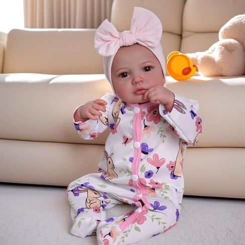 BABESIDE Lifelike Reborn Baby Dolls Girl - 20 inch Cloth Body Brown Eyes Hand-Painted Hair Realistic-Newborn Baby Dolls Handmade Baby Feeling Real Life Baby Dolls Girl with Feeding Kit Gift Box in Saudi Arabia