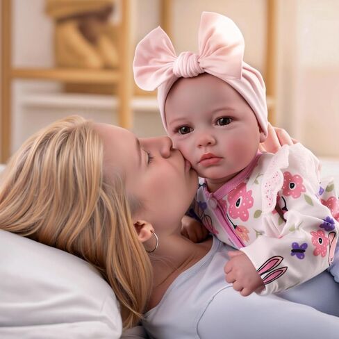 BABESIDE Lifelike Reborn Baby Dolls Girl - 20 inch Cloth Body Brown Eyes Hand-Painted Hair Realistic-Newborn Baby Dolls Handmade Baby Feeling Real Life Baby Dolls Girl with Feeding Kit Gift Box in Saudi Arabia