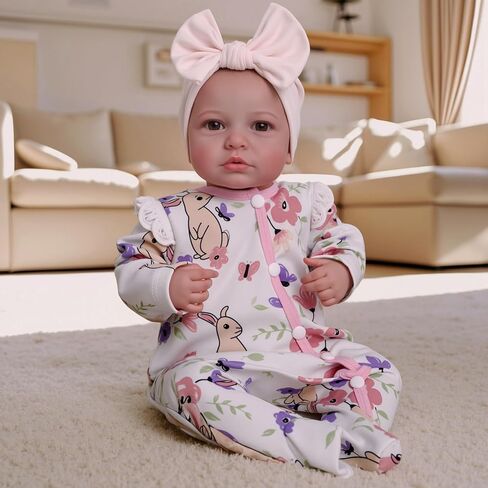 BABESIDE Lifelike Reborn Baby Dolls Girl - 20 inch Cloth Body Brown Eyes Hand-Painted Hair Realistic-Newborn Baby Dolls Handmade Baby Feeling Real Life Baby Dolls Girl with Feeding Kit Gift Box in Saudi Arabia