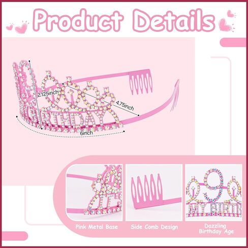 9th Birthday Decorations for Girls Set - Happy 9th Birthday Princess Crown and Glitter Sash, 9 Year Old Girl Tiara Party Decorations Supplies Outfit Accessory Gifts in Kuwait