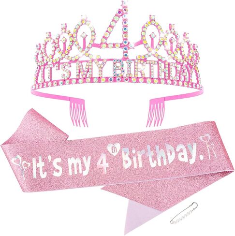 9th Birthday Decorations for Girls Set - Happy 9th Birthday Princess Crown and Glitter Sash, 9 Year Old Girl Tiara Party Decorations Supplies Outfit Accessory Gifts in Kuwait