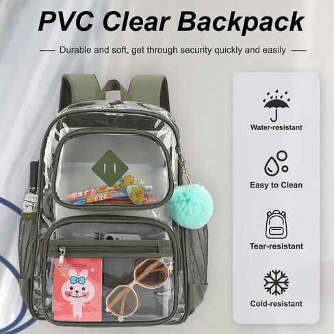 حقيبة ظهر واضحة للخدمات الشاقة للفتيات الفتيات الشفافة في مدرسة الكتب أطفال دائمة PVC راجع من خلال حقيبة الظهر الرمادية in Kuwait