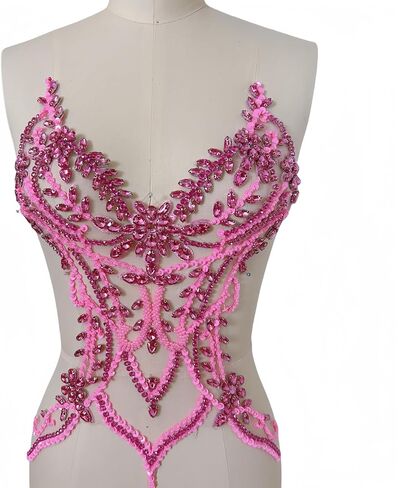 Rhinestones Beaded Bodice Applique Glass Patch Easy to use for Wedding Evening Dance Dress Decoration (AB Color) in Kuwait