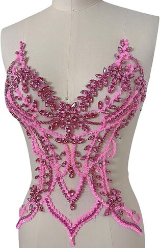Rhinestones Beaded Bodice Applique Glass Patch Easy to use for Wedding Evening Dance Dress Decoration (AB Color) in Kuwait