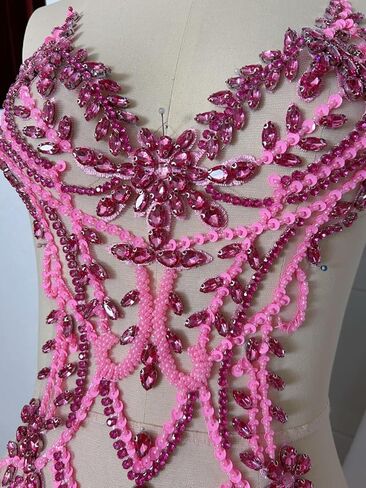 Rhinestones Beaded Bodice Applique Glass Patch Easy to use for Wedding Evening Dance Dress Decoration (AB Color) in Kuwait