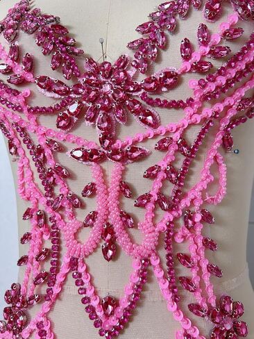 Rhinestones Beaded Bodice Applique Glass Patch Easy to use for Wedding Evening Dance Dress Decoration (AB Color) in Kuwait