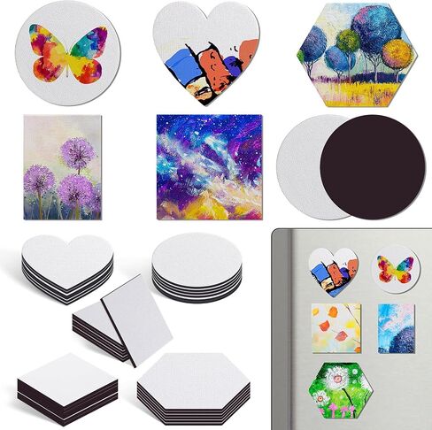 60 Pcs Mini Magnetic Canvas Panel Boards Magnetic Painting Canvas Panel Various Size for Painting Fridge Locker Art Crafts DIY(Multi Shape) in Saudi Arabia