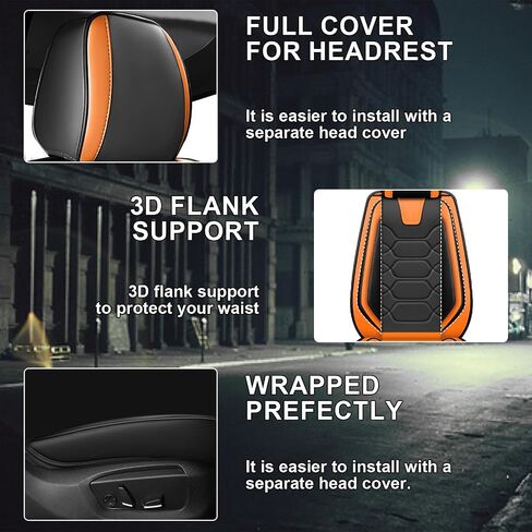 Car Seat Covers Fit for Ford Bronco 2021-2024,5 Seats Comfort Non-Slip Seat Covers Airbag Compatible,Waterproof Leather Seat Covers(Standard 5 Seats, Black Orange) in Kuwait