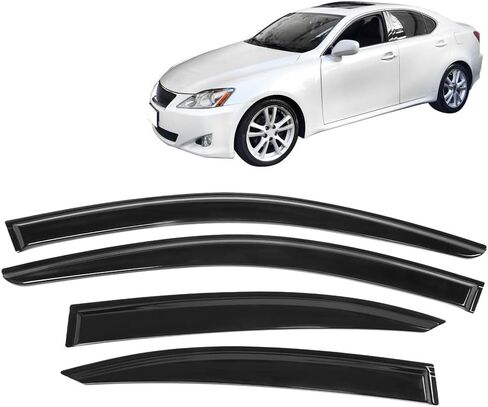 IKON MOTORSPORTS Tape on Window Visors Compatible with 2006-2013 Lexus IS250 IS350 & 2008-2014 is F, Dark Smoke Slim Style Acrylic Car Rain Guards Window Wind Deflector Shade in Saudi Arabia
