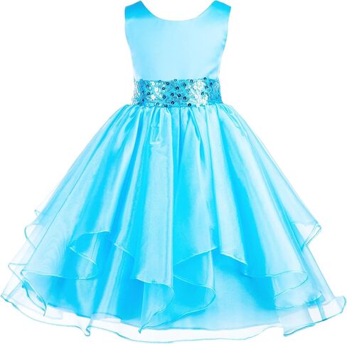 ekidsbridal Asymmetric Ruffled Organza Sequins Flower Girl Dresses for Formal Events 012 in Saudi Arabia