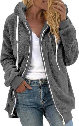 معاطف الشتاء للنساء الصوف zip up hoodies ناعم غامض دافئ سترة بالإضافة إلى حجم ملابس خارجية غير رسمية طويلة الأكمام الطويلة in Kuwait