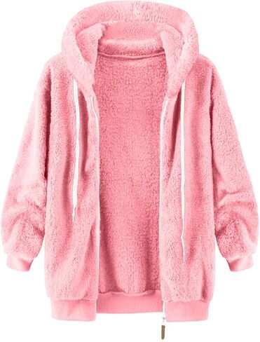 معاطف الشتاء للنساء الصوف zip up hoodies ناعم غامض دافئ سترة بالإضافة إلى حجم ملابس خارجية غير رسمية طويلة الأكمام الطويلة in Kuwait