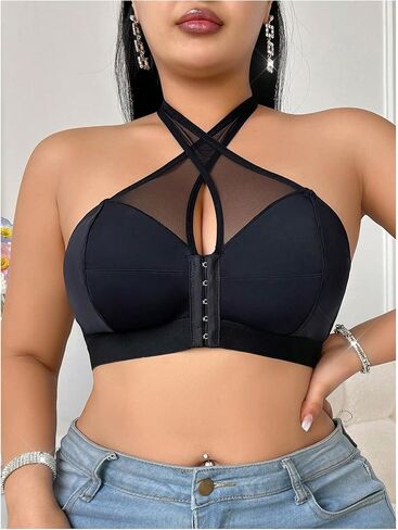 Soly Hux Plus Size Bras for Women Front Front Cloture Criss Cross Mesh Wireless Bra Comfort Everyday Bralette in Saudi Arabia