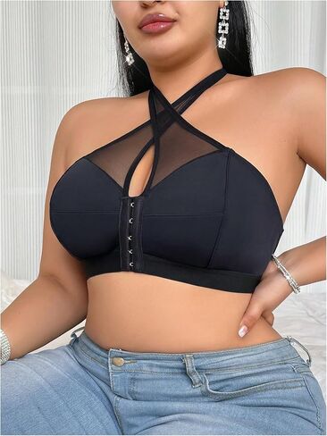 Soly Hux Plus Size Bras for Women Front Front Cloture Criss Cross Mesh Wireless Bra Comfort Everyday Bralette in Saudi Arabia