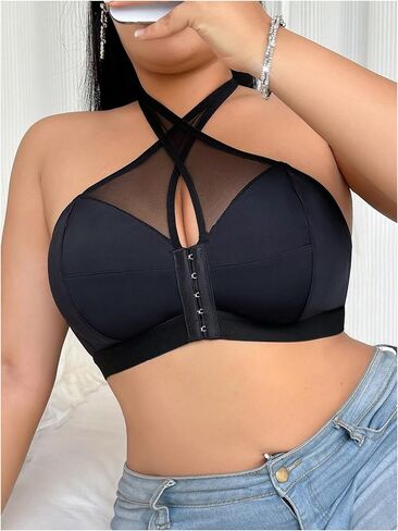 Soly Hux Plus Size Bras for Women Front Front Cloture Criss Cross Mesh Wireless Bra Comfort Everyday Bralette in Saudi Arabia