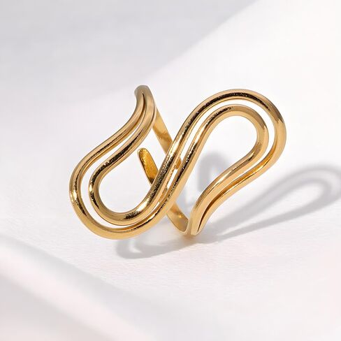 Thumb Rings For Women, Gold Silver Chunky Snake Asymmetrical Wavy Curve Ring Open Adjustable Non Tarnish Dainty Stainless Steel Anniversary Birthday Jewelry Gift in Saudi Arabia