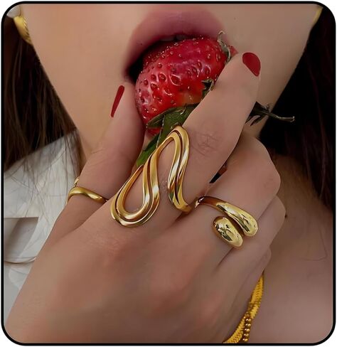 Thumb Rings For Women, Gold Silver Chunky Snake Asymmetrical Wavy Curve Ring Open Adjustable Non Tarnish Dainty Stainless Steel Anniversary Birthday Jewelry Gift in Kuwait