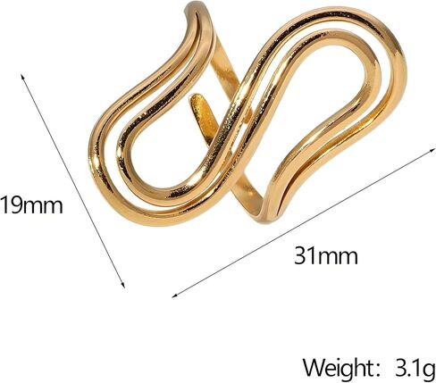 Thumb Rings For Women, Gold Silver Chunky Snake Asymmetrical Wavy Curve Ring Open Adjustable Non Tarnish Dainty Stainless Steel Anniversary Birthday Jewelry Gift in Saudi Arabia