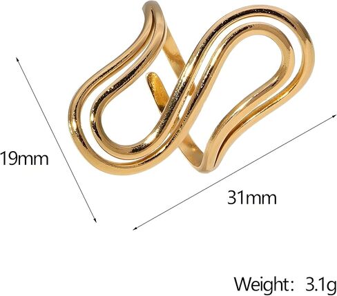 Thumb Rings For Women, Gold Silver Chunky Snake Asymmetrical Wavy Curve Ring Open Adjustable Non Tarnish Dainty Stainless Steel Anniversary Birthday Jewelry Gift in Kuwait