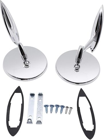 Pair Chrome Round Bowtie Outside Rearview Mirrors Ribbed Base Left & Right Compatible With Chevy Bel Air Biscayne Impala Corvair Chevelle El Camino Nova 1963 1964 1965, silver in Saudi Arabia