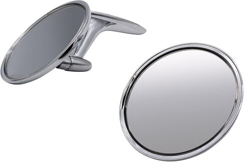 Pair Chrome Round Bowtie Outside Rearview Mirrors Ribbed Base Left & Right Compatible With Chevy Bel Air Biscayne Impala Corvair Chevelle El Camino Nova 1963 1964 1965, silver in Saudi Arabia