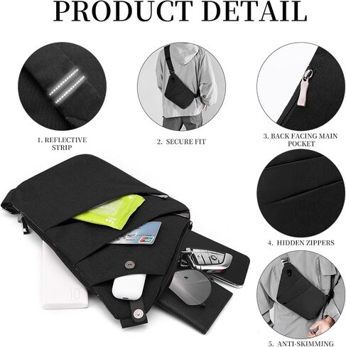 حقيبة Crossbody المضادة للسرقة ، حقيبة حبال للنساء الرجال ، حقيبة كتف الصدر متعددة الجيبات للسفر ، الرياضة ، العمل in Kuwait