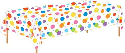 3 قطع من مفرش المائدة البلاستيكي لأعياد الميلاد من Oudain، زينة عيد ميلاد سعيد منقط ملون مقاس 108 × 54 بوصة، غطاء طاولة مستطيل مقاوم للماء ملون للاستخدام مرة واحدة لحفلات أعياد الميلاد in Kuwait