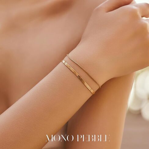 Gold Bracelets Set, Tarnish Proof and Hypoallergenic Thick Gold Layered Bracelets Set or Single-Piece with Finest Cubic Zirconia Stone, Extension and Strong Lobster Hook, Jewelry Box & Pouch; White or 18K Yellow Gold Option in Kuwait