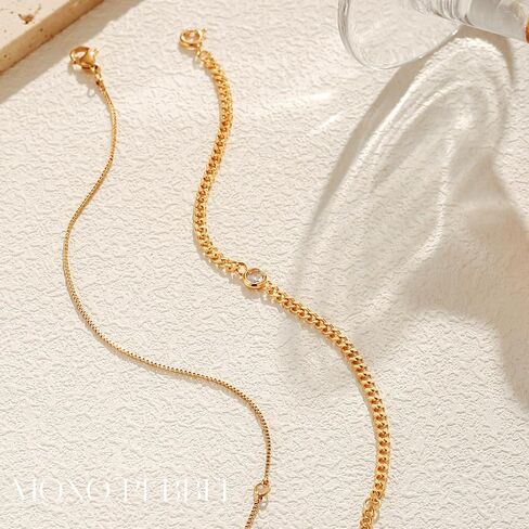 Gold Bracelets Set, Tarnish Proof and Hypoallergenic Thick Gold Layered Bracelets Set or Single-Piece with Finest Cubic Zirconia Stone, Extension and Strong Lobster Hook, Jewelry Box & Pouch; White or 18K Yellow Gold Option in Kuwait