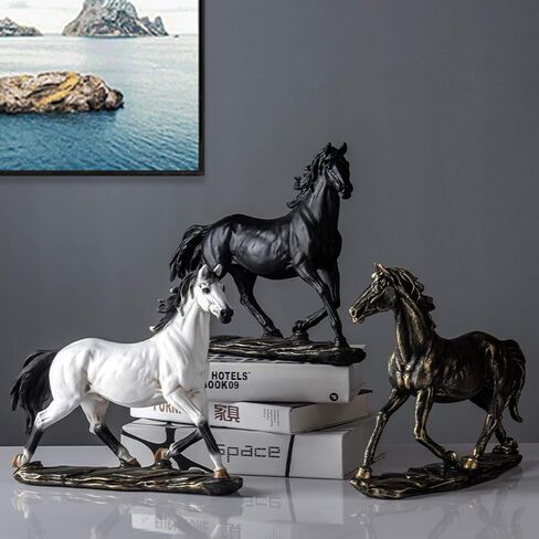 Horse Statues, Art Figurine Decorative Sculpture,Resin Horse Art Figurine Standing Ornament Sculpture for Bookshelf Wine Cabinet to Attract Luck Wealth,Home Decoration Gift. (Black) in Saudi Arabia