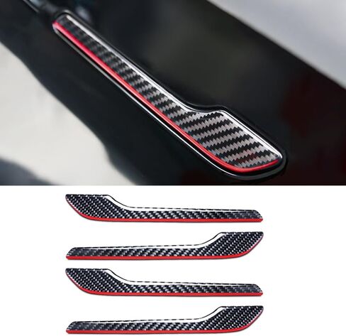 Betterhumz Door Door Handle Cover Cover متوافق مع Tesla Model 3 Highland 2023 2024 2025 Model Y Car Door Handles Sills Carbon Carbon Protections (الخط الأحمر) in Kuwait