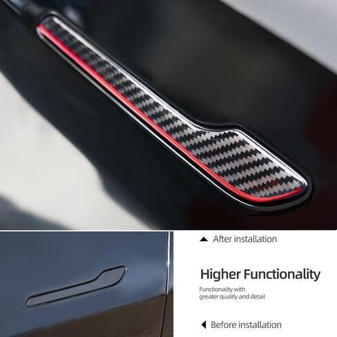 Betterhumz Door Door Handle Cover Cover متوافق مع Tesla Model 3 Highland 2023 2024 2025 Model Y Car Door Handles Sills Carbon Carbon Protections (الخط الأحمر) in Kuwait