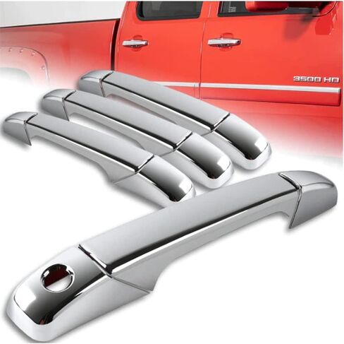 W Power WP Triple Chrome Plated ABS Plastic Side Door Handle Covers Overlay Compatible with 2007-2013 Chevy Silverado 1500 2500HD 3500HD 07-13 Sierra 2500 Yukon XL, WP-1023-S, Glossy Black in Saudi Arabia