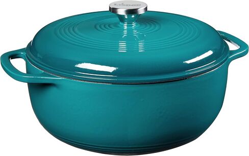 Lodge 6 Quart Enameled Cast Iron Dutch Oven with Lid – Dual Handles – Oven Safe up to 500° F or on Stovetop - Use to Marinate, Cook, Bake, Refrigerate and Serve – Lagoon in Saudi Arabia