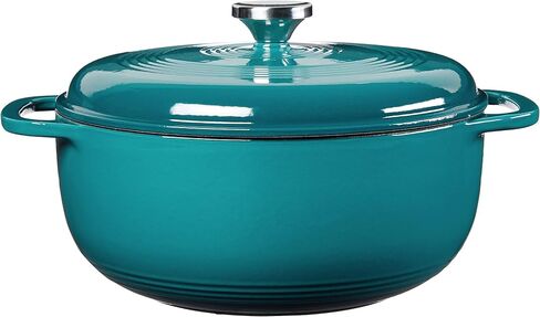 Lodge 6 Quart Enameled Cast Iron Dutch Oven with Lid – Dual Handles – Oven Safe up to 500° F or on Stovetop - Use to Marinate, Cook, Bake, Refrigerate and Serve – Lagoon in Saudi Arabia
