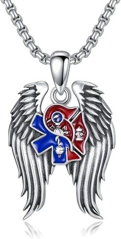 PELOVNY Saint Florian Necklace 925 Sterling Silver Firefighter Pendant St Florian Religious Jewelry for Fathers Day Birthday Christmas Gifts Men in Kuwait