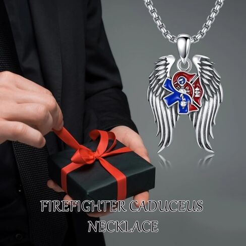 PELOVNY Saint Florian Necklace 925 Sterling Silver Firefighter Pendant St Florian Religious Jewelry for Fathers Day Birthday Christmas Gifts Men in Kuwait