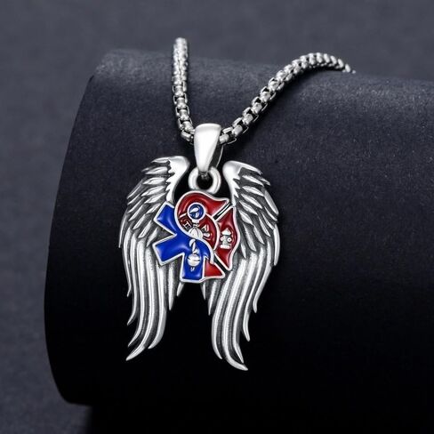 PELOVNY Saint Florian Necklace 925 Sterling Silver Firefighter Pendant St Florian Religious Jewelry for Fathers Day Birthday Christmas Gifts Men in Kuwait