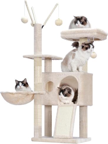 Hey-Brother Cat Tree Tower ، منشورات خدش مع ألعاب قابلة للإزالة ، شقة مريحة ، منصة ، أرجوحة ، لوحة خدش سيسال والكرة للقطط الداخلية ، 41.3 بوصة ، رمادي مدخن MPJ008SG in Kuwait