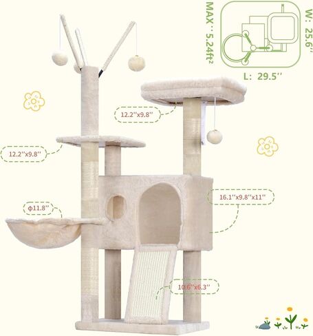 Hey-Brother Cat Tree Tower ، منشورات خدش مع ألعاب قابلة للإزالة ، شقة مريحة ، منصة ، أرجوحة ، لوحة خدش سيسال والكرة للقطط الداخلية ، 41.3 بوصة ، رمادي مدخن MPJ008SG in Kuwait