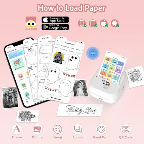 طابعة ملصق - صانع طابعات وملصقات من Bluetooth inkless مع 13 لفة من الورق ، طابعة حرارية لاسلكية لأجهزة iPhone/Android ، جراب طباعة مضغوط للملاحظات ، المجلات ، DIY ، حرفية للأطفال وهدية فريدة من نوعها in Kuwait