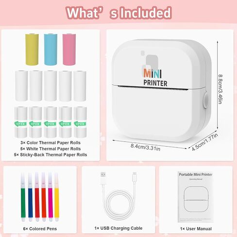 طابعة ملصق - صانع طابعات وملصقات من Bluetooth inkless مع 13 لفة من الورق ، طابعة حرارية لاسلكية لأجهزة iPhone/Android ، جراب طباعة مضغوط للملاحظات ، المجلات ، DIY ، حرفية للأطفال وهدية فريدة من نوعها in Kuwait