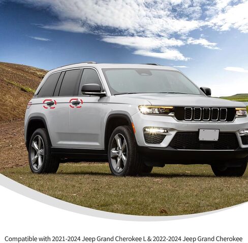مقبض باب Linskip يتوافق مع 2021-2024 Jeep Grand Cherokee L 4xe & 2022-2024 Grand Cherokee ، مجموعة مقبض الأبواب مجموعة لجيب جراند شيروكي الخارجي ، لدخول بدون مفتاح (أسود) in Kuwait