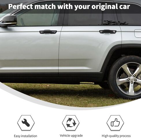 مقبض باب Linskip يتوافق مع 2021-2024 Jeep Grand Cherokee L 4xe & 2022-2024 Grand Cherokee ، مجموعة مقبض الأبواب مجموعة لجيب جراند شيروكي الخارجي ، لدخول بدون مفتاح (أسود) in Kuwait